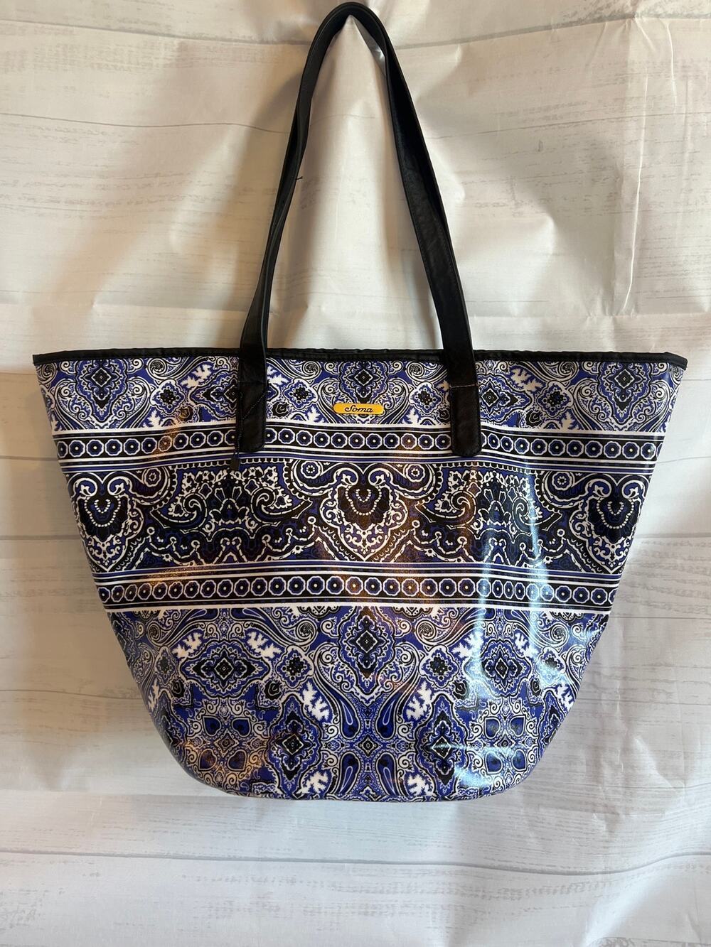 SOMA COASTAL TILE BEACH TOTE BAG PAISLEY PRINT